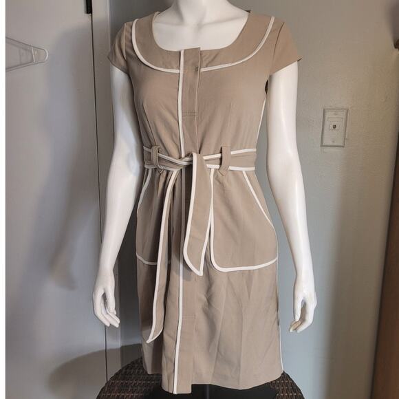 Sandra Darren 6P Tan Career Dress Belted Work Officewear Modest Petite Neutral - Picture 9 of 10